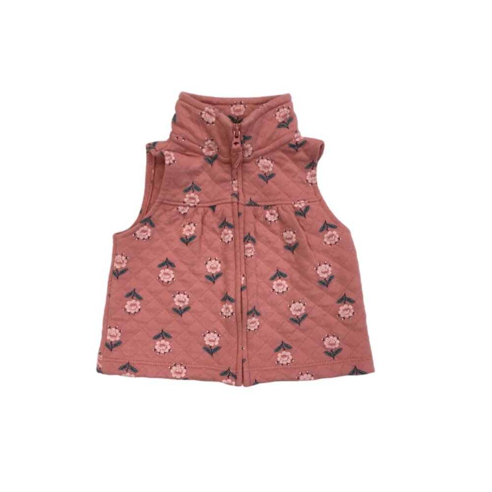 Carter's Pink Floral Quilted Baby Girl Zipper Vest - 9 Months